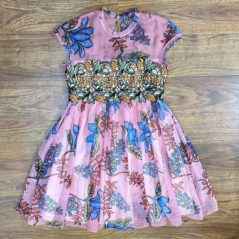 Pinko floral dress with lace overlay